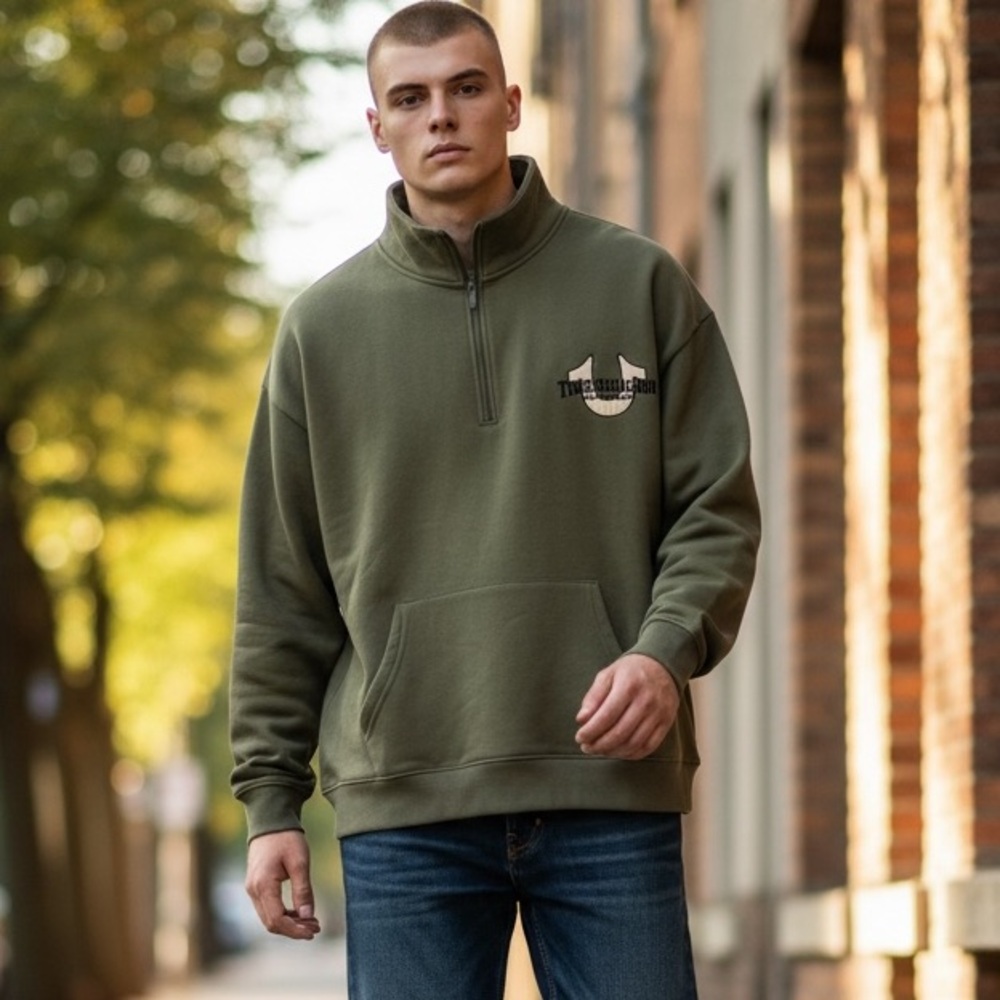 True‎ Religion Sweatshirt Green  Quarter Zip in Size XL  NWT